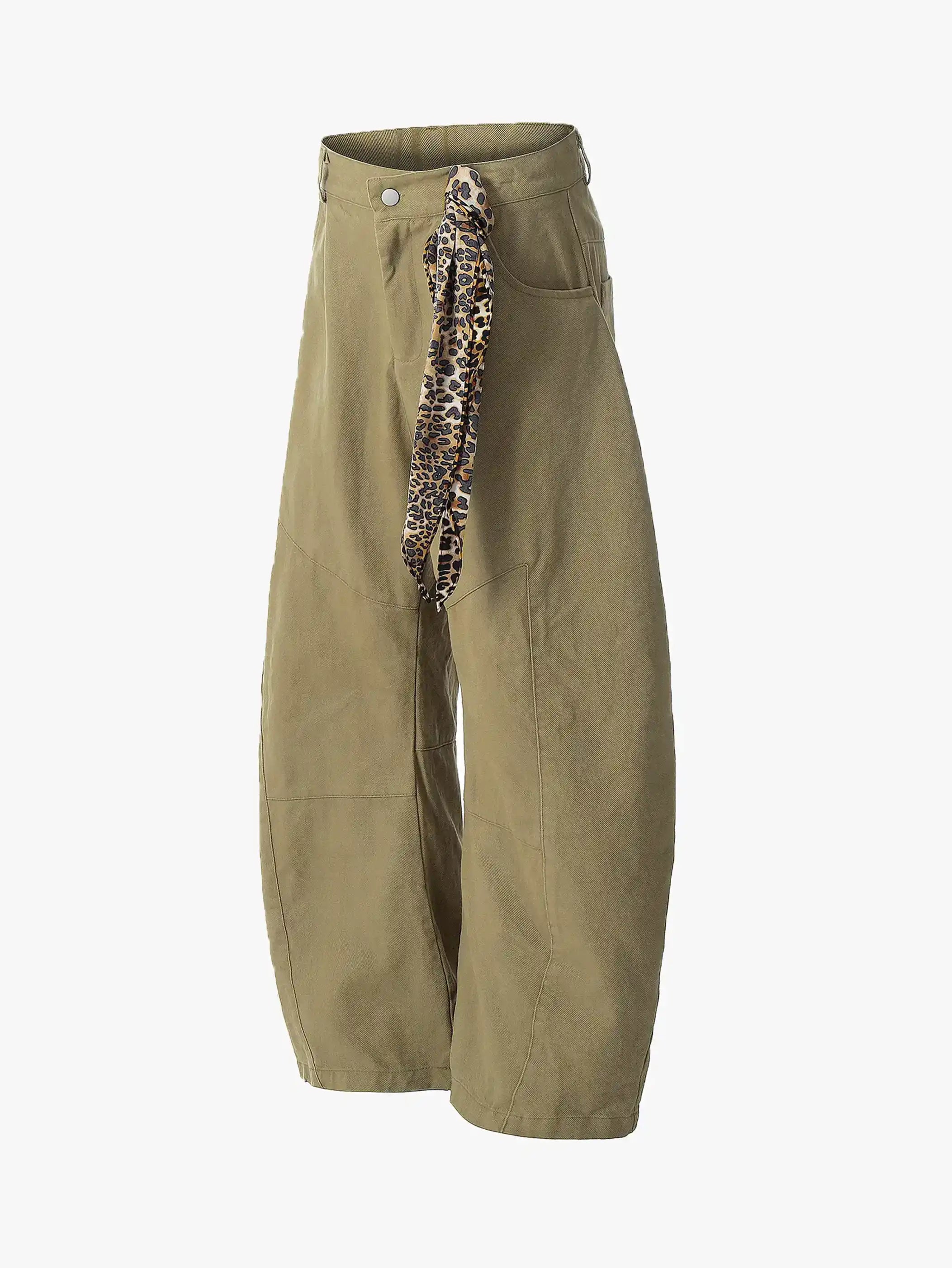 Leopard Scarf Detail Wide Leg Pants-S1007