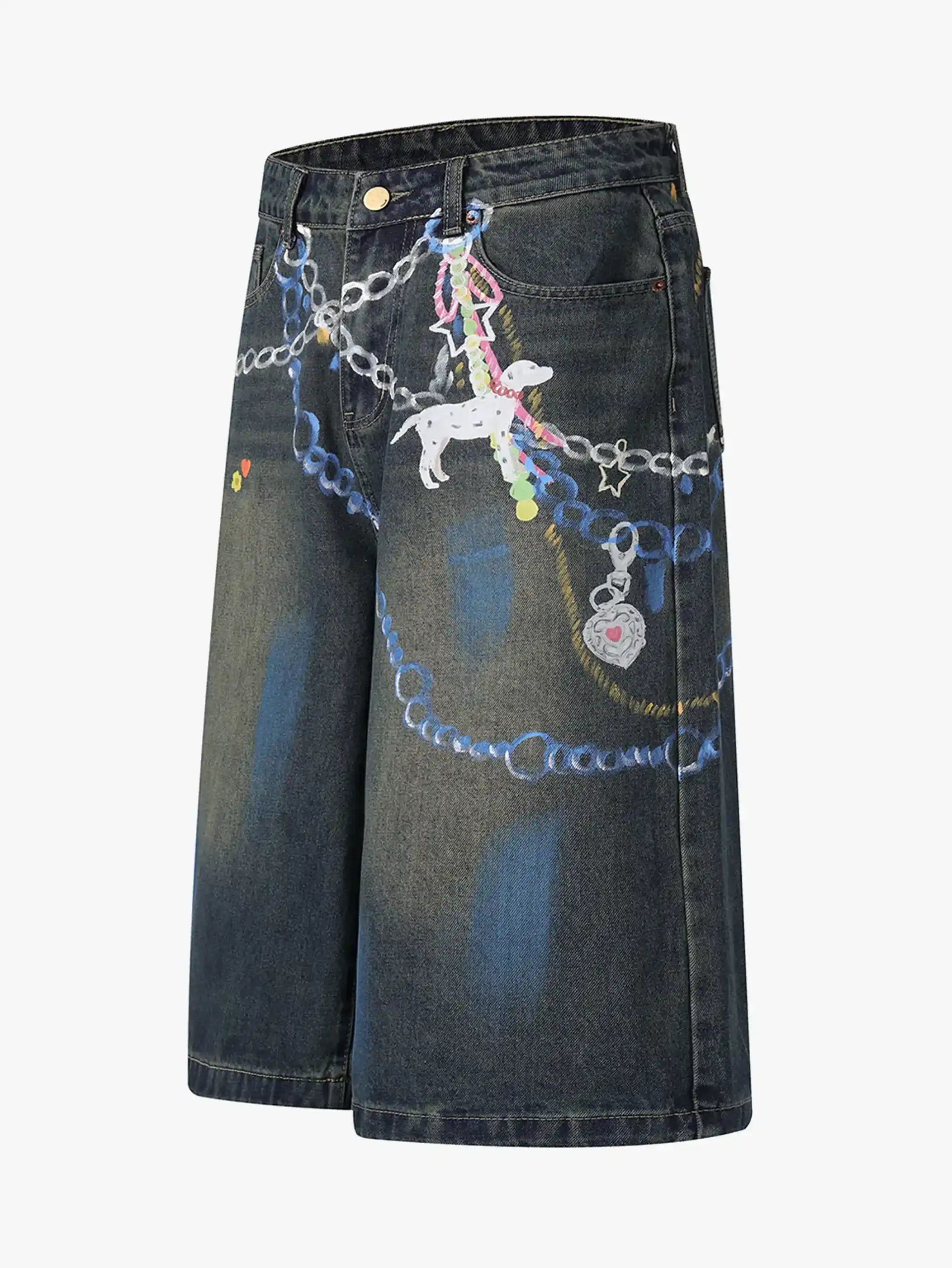 Hand-painted Chain Capri Shorts-S1091