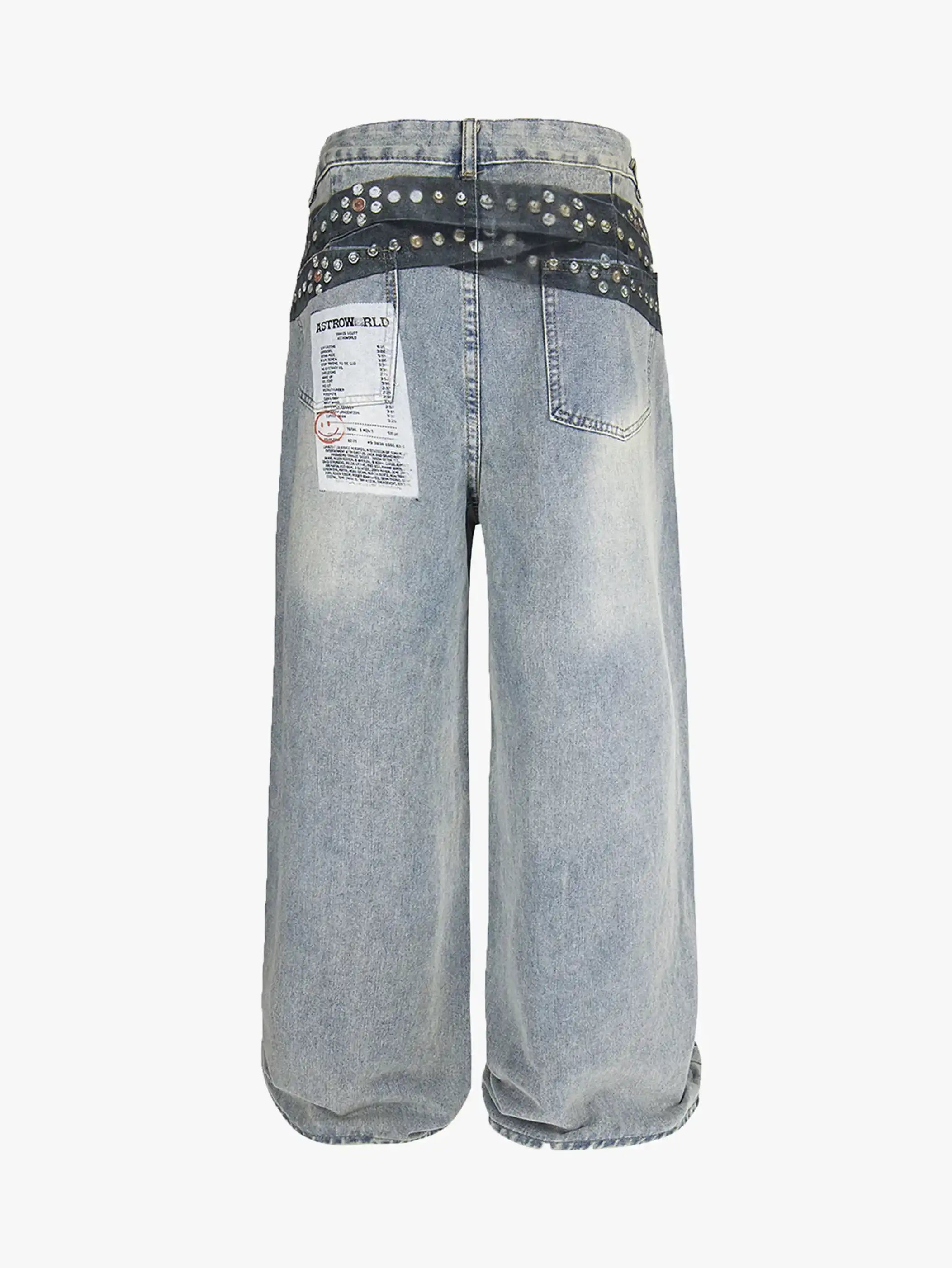 Y2K Studded Patchwork Wide Leg Denim Pants-S1003