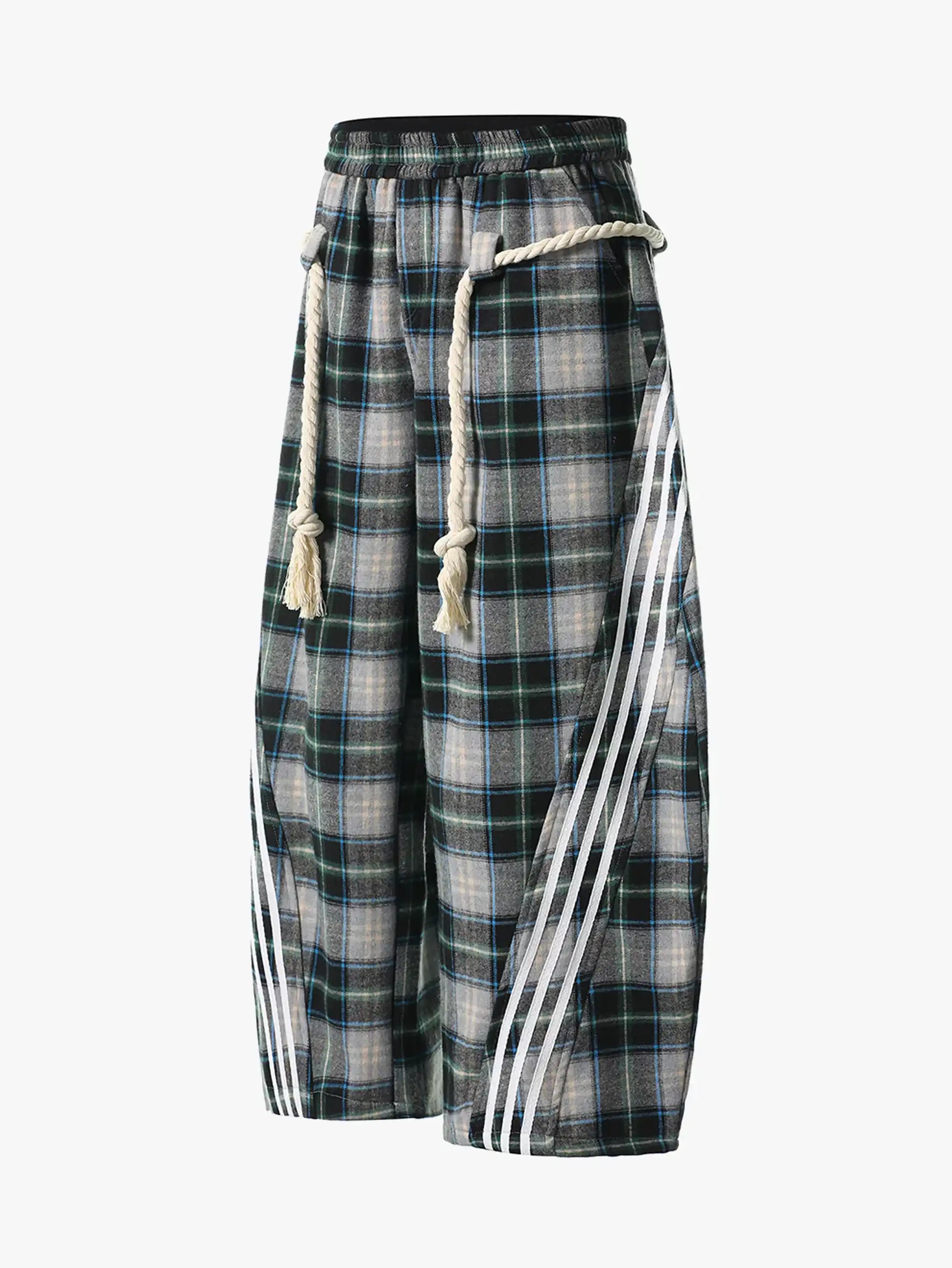 Detachable Belt Plaid Joggers-S1087