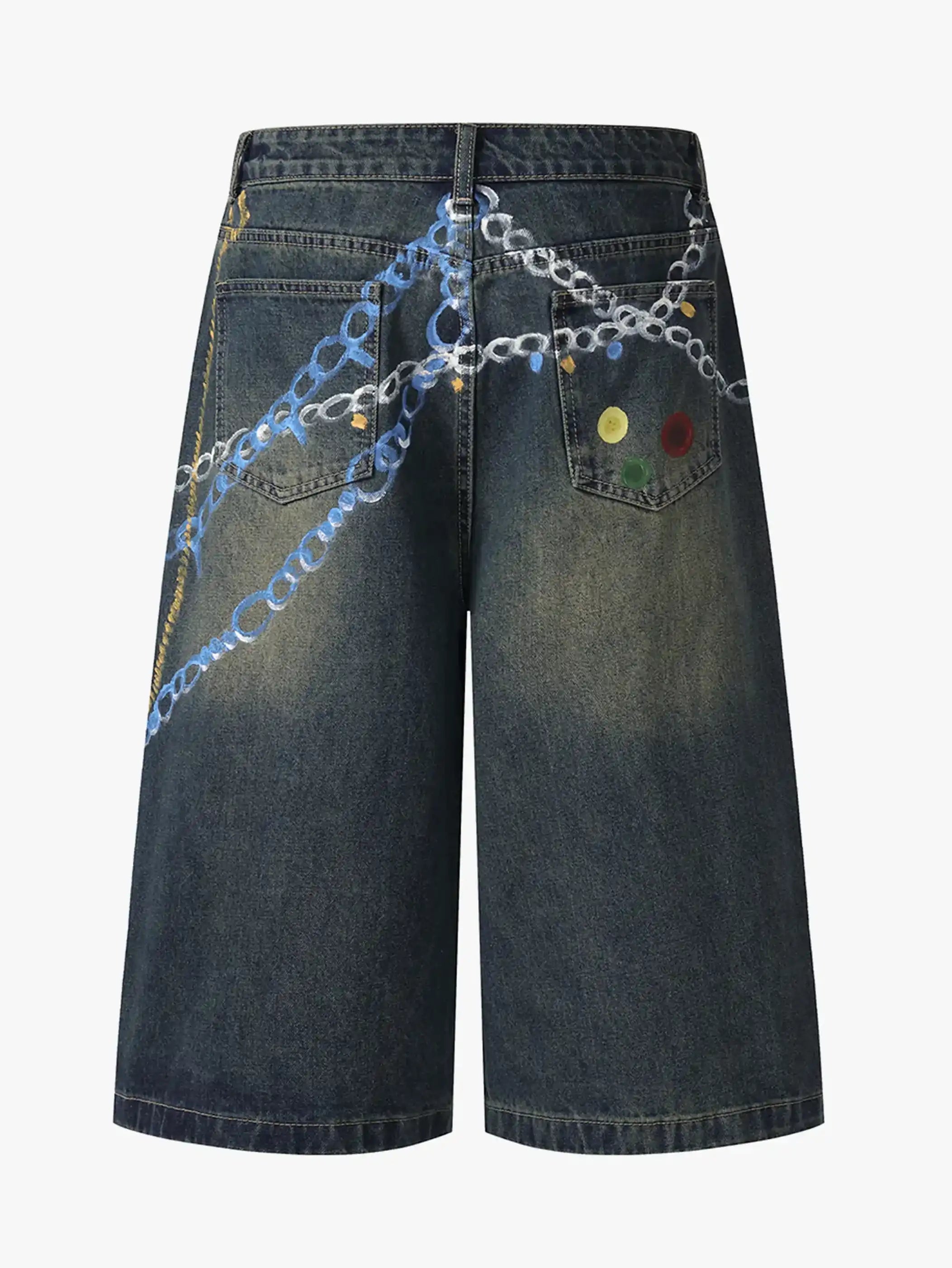 Hand-painted Chain Capri Shorts-S1091