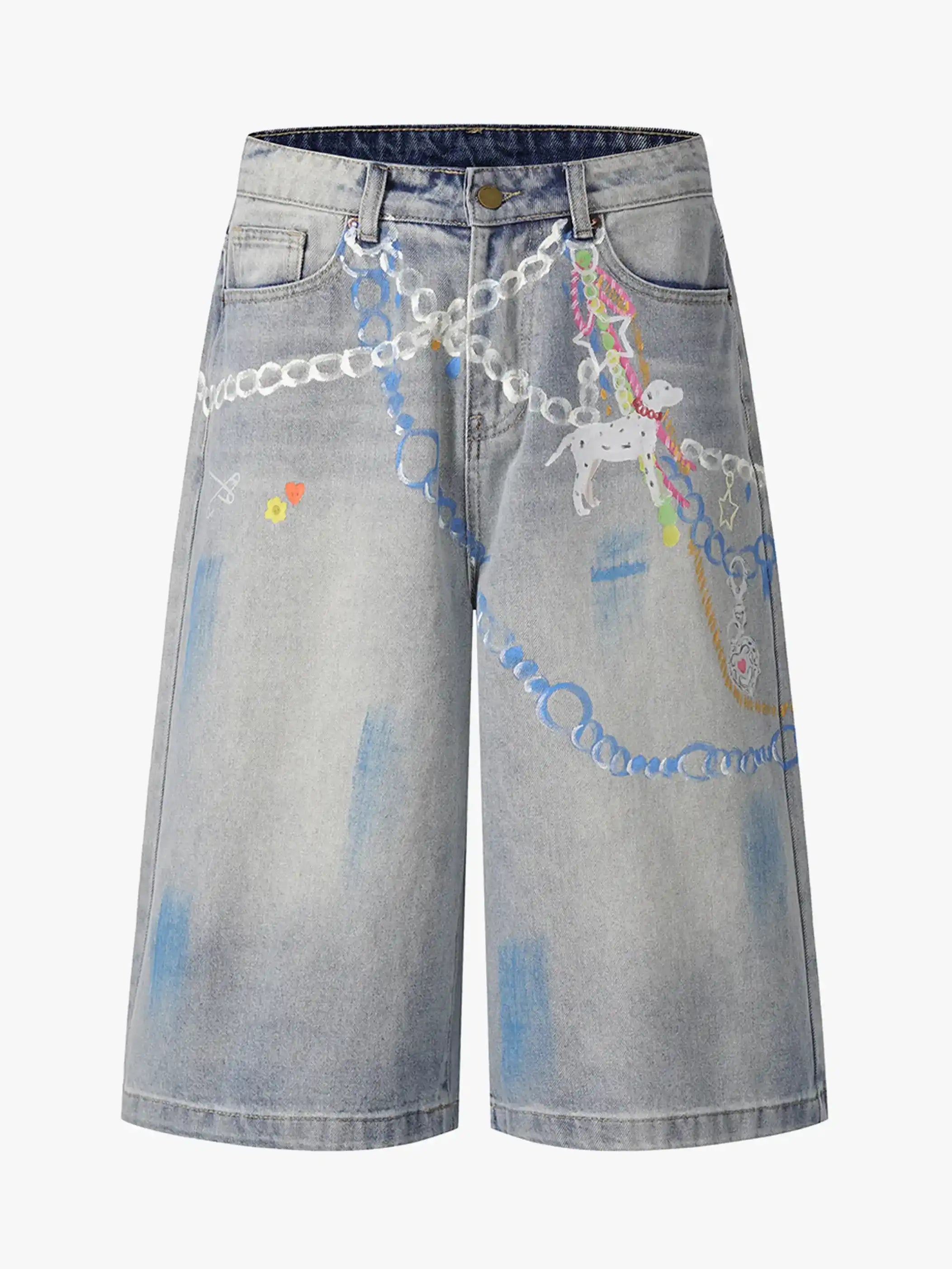 Hand-painted Chain Capri Shorts-S1091