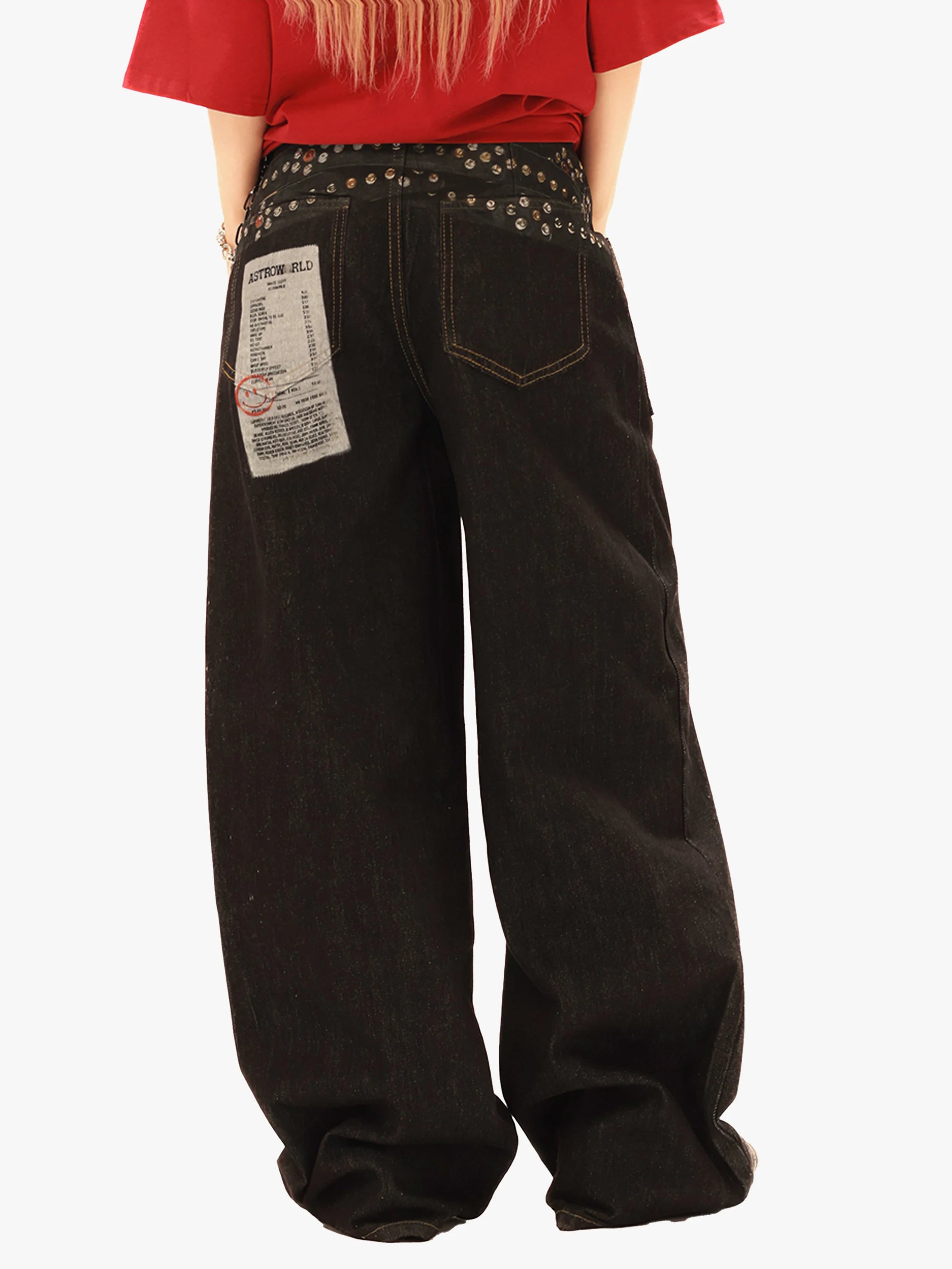 Y2K Studded Patchwork Wide Leg Denim Pants-S1003