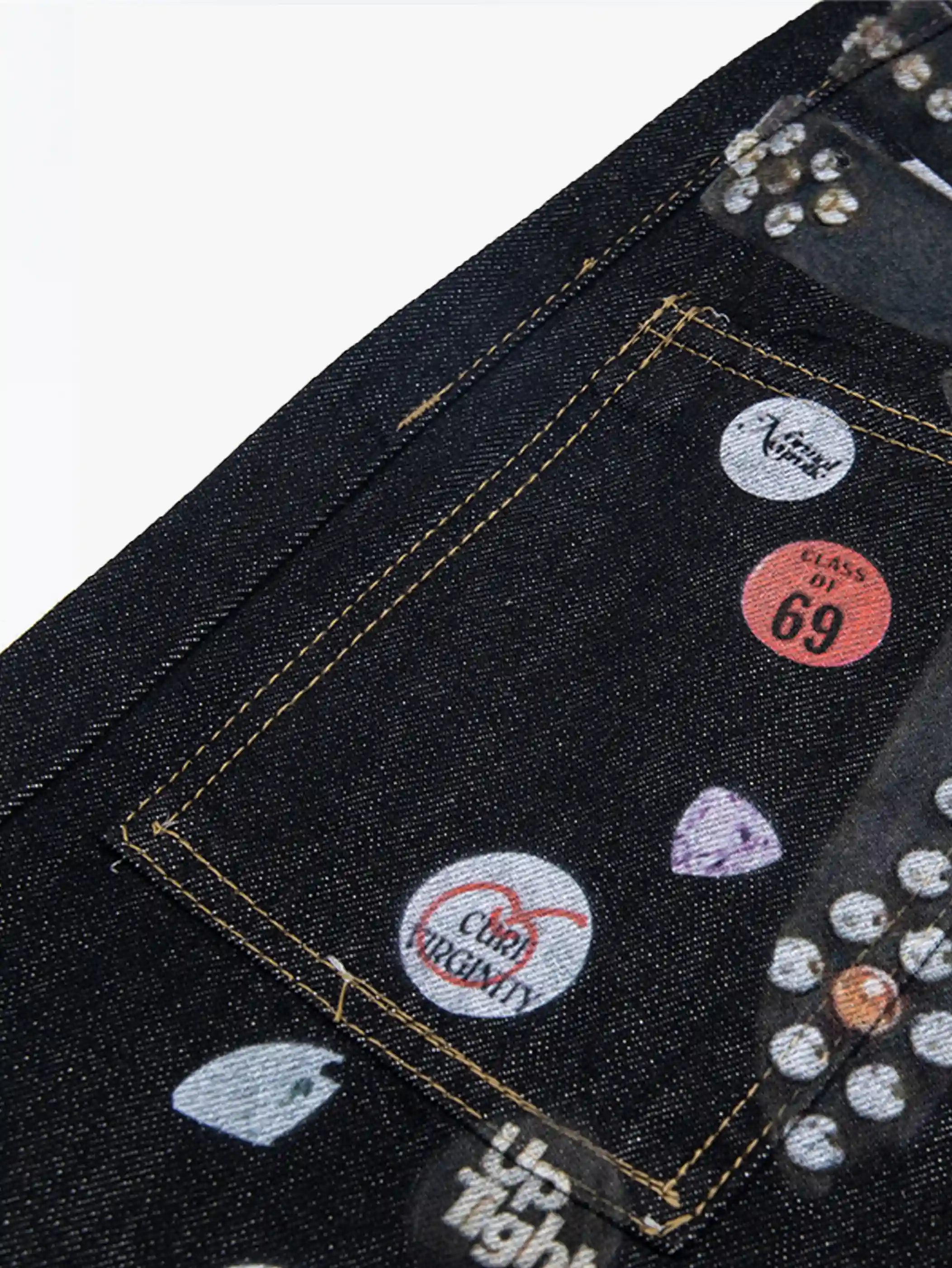 Y2K Studded Patchwork Wide Leg Denim Pants-S1003