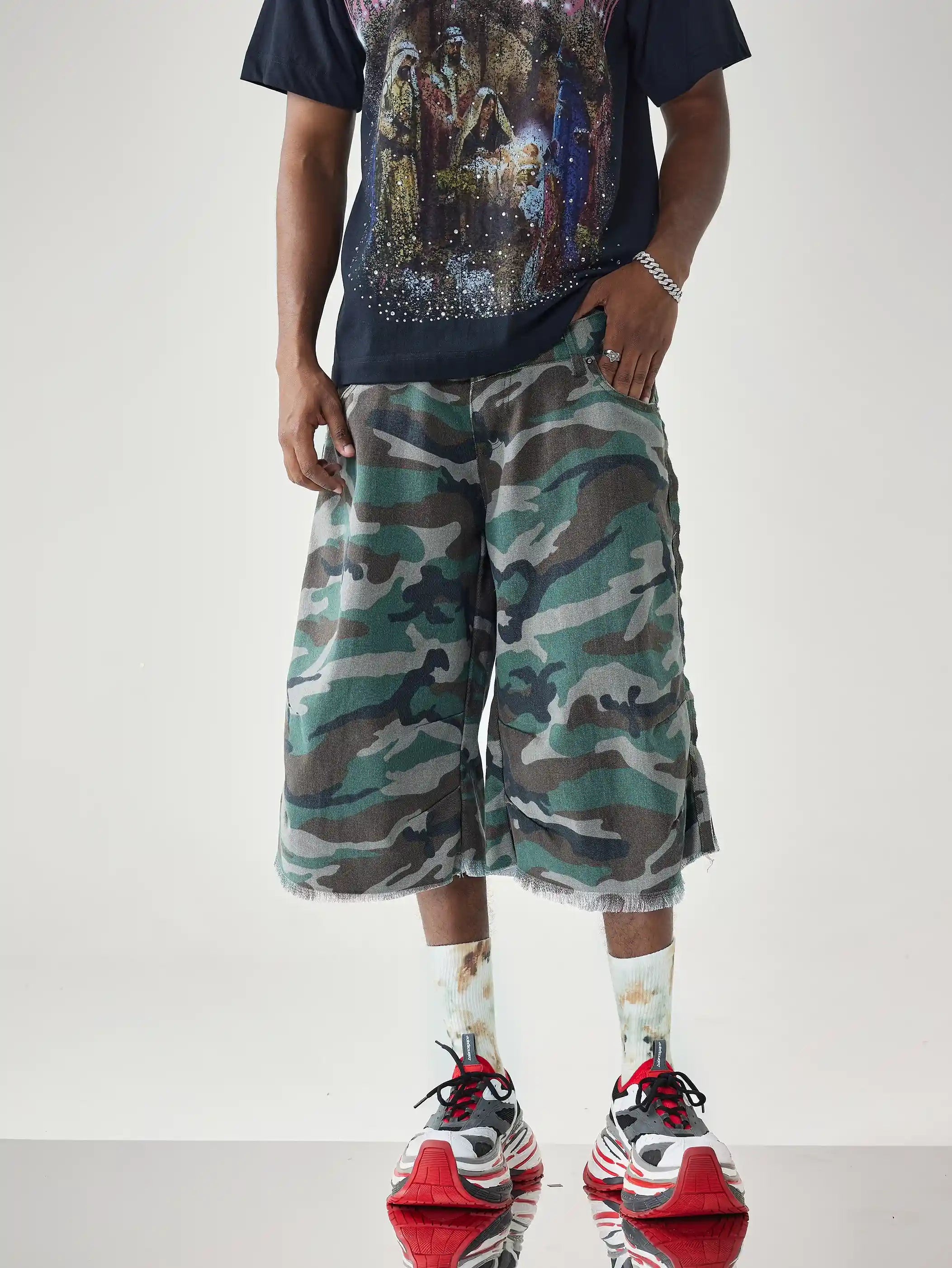 Camouflage Street Denim Shorts-S1040