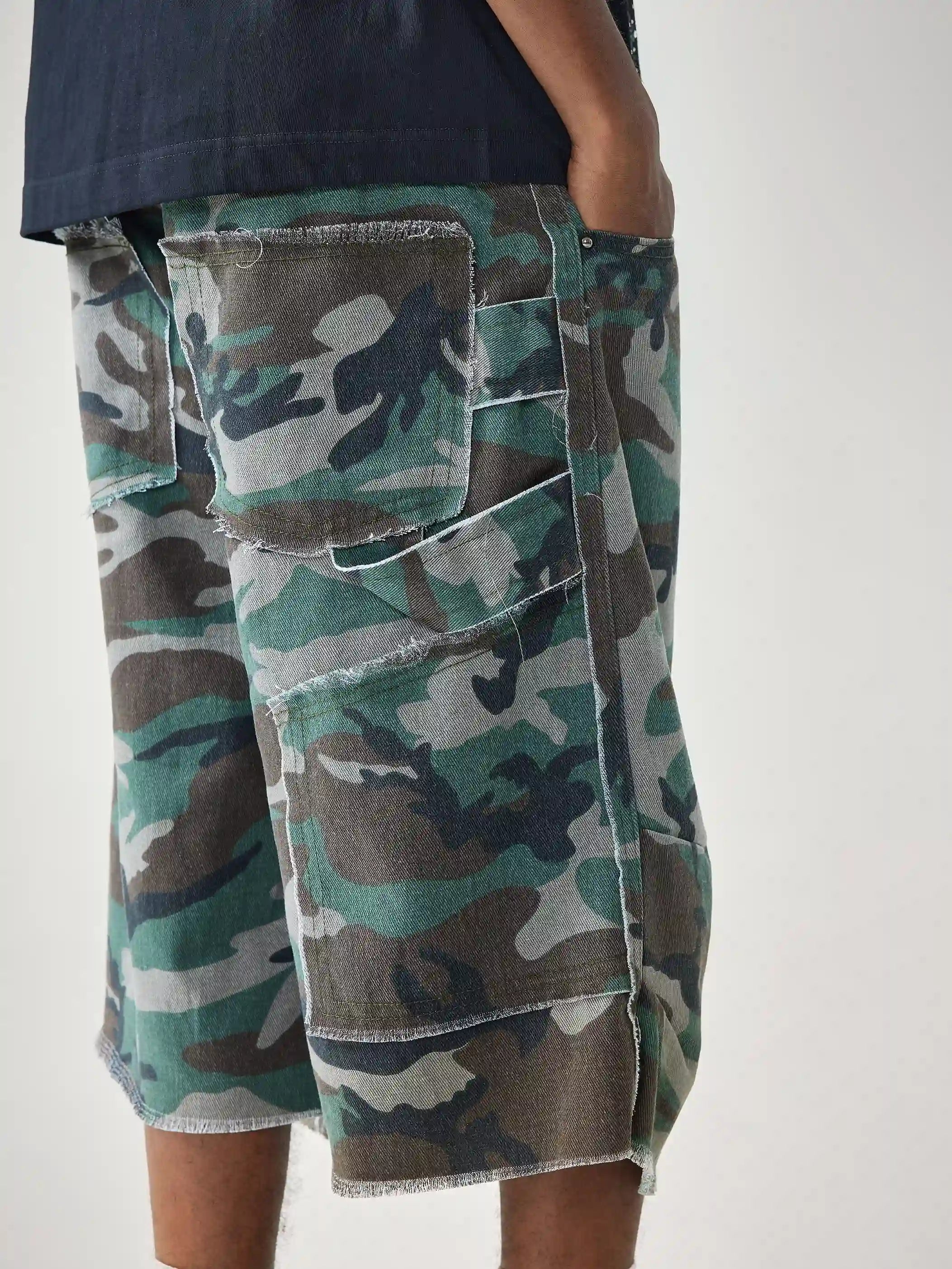 Camouflage Street Denim Shorts-S1040