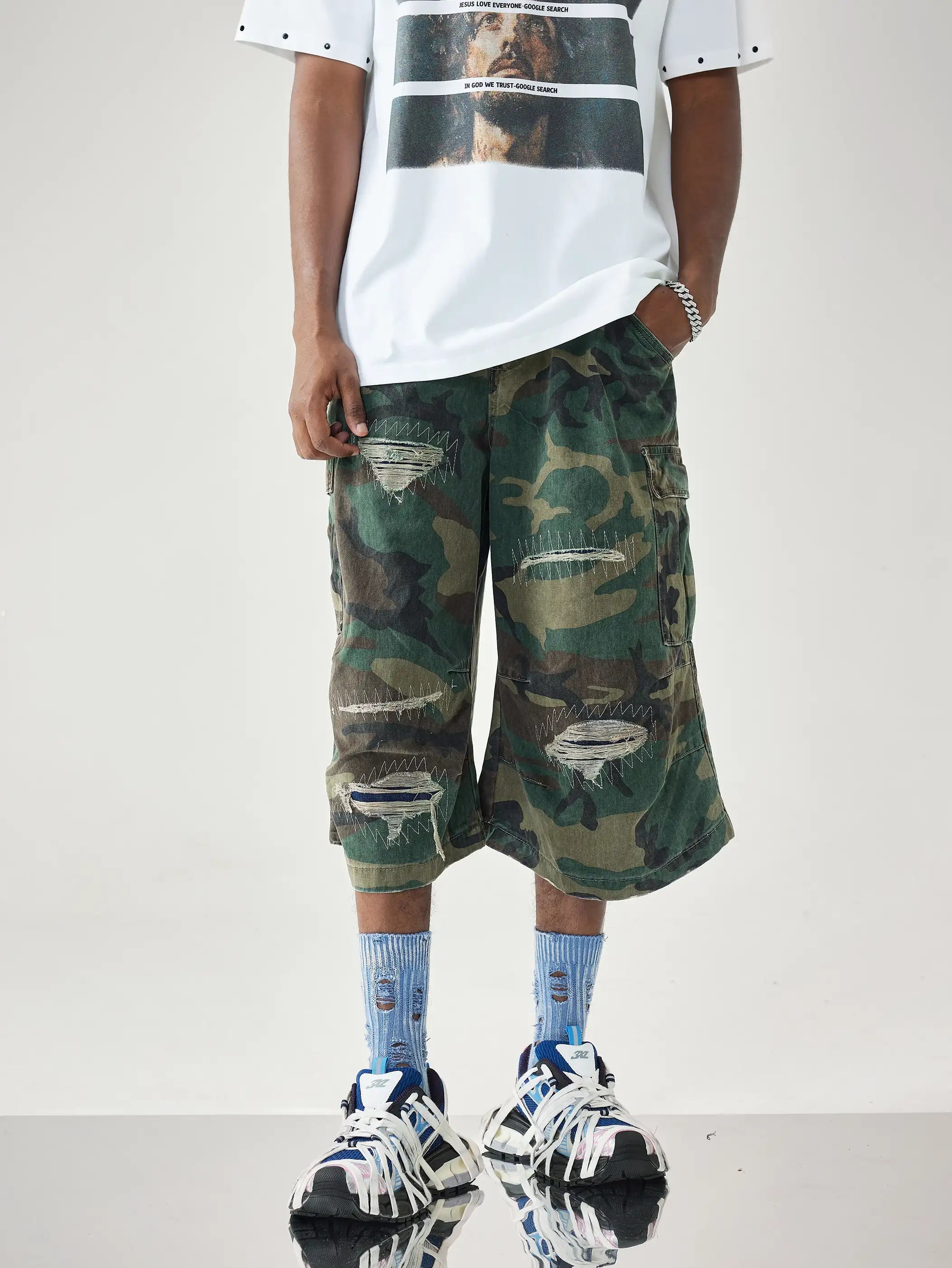 Cargo Camouflage Denim Shorts-S1043