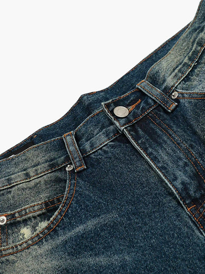 Street Spotted Washed Denim Pants-S1072