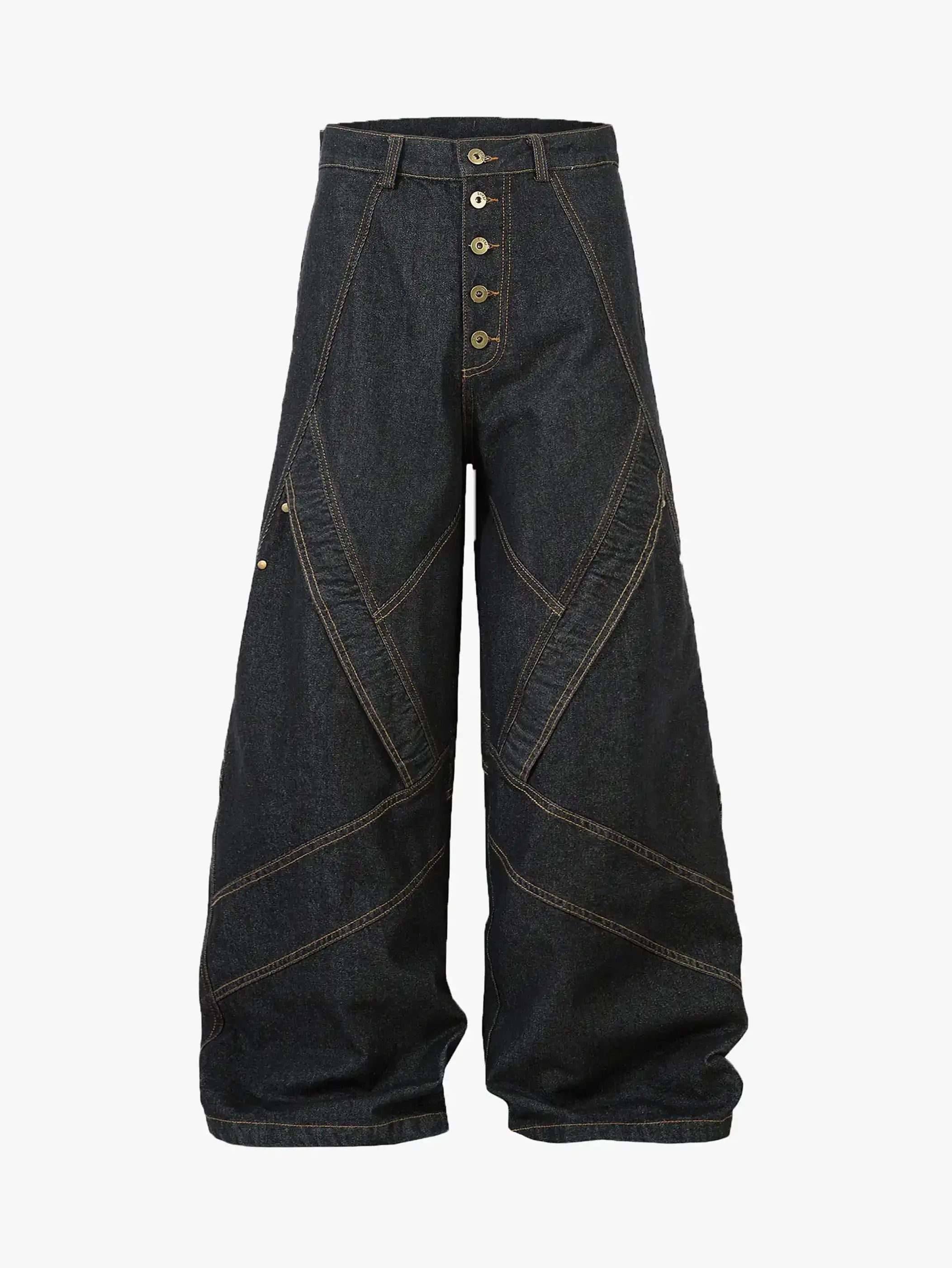 Metal Button Washed Denim Pants-S1066