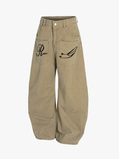 Retro Embroidery Wide Blade Pants-S1120