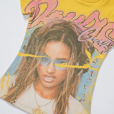 Camiseta corta para bebé con diseño de chica de póster arrugado-628