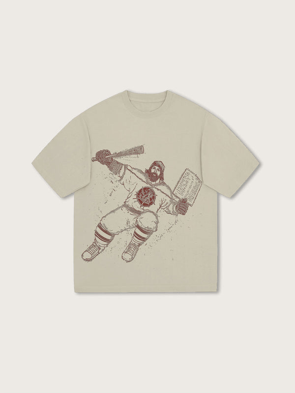 Double Crazy Vintage Graphic T-Shirt with Hockey Player and Bat Print