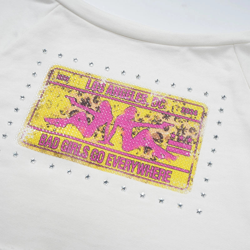 Crop top manches longues Iced Out License Plate-765