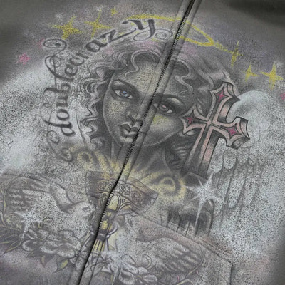 Washed Angel Cross Zip Hoodie-810
