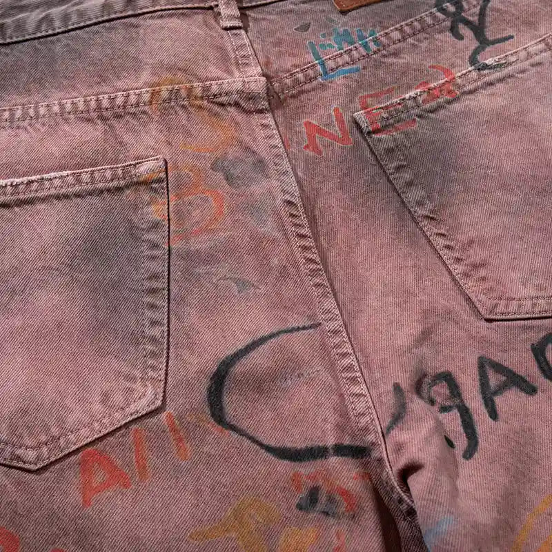 Hand-painted Graffiti Cotton Jeans-S1218