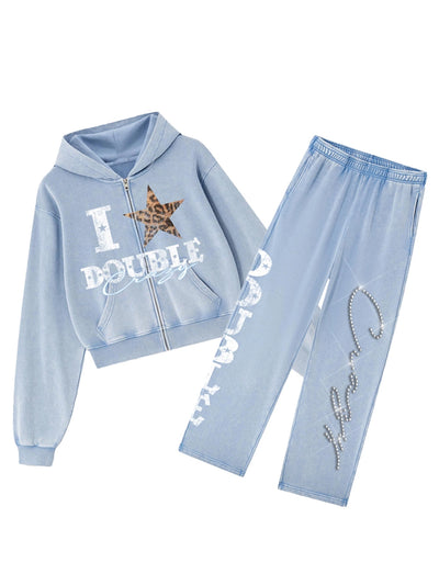 Conjunto de sudadera con cremallera Iced Leopard Star-837