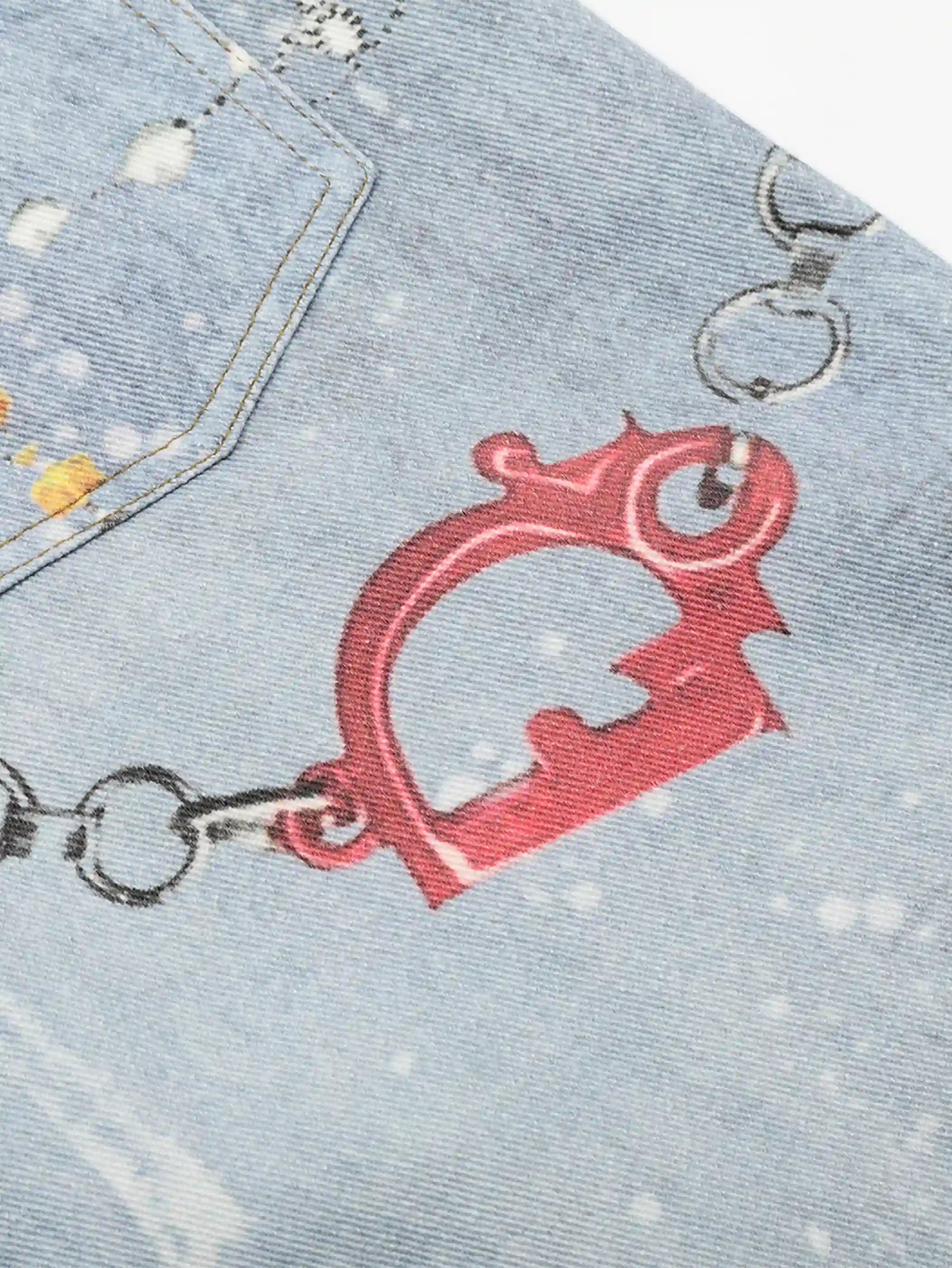 New Style Denim Shorts with Chains and Colorful Charms Trendy Streetwear Casual Shorts - S991