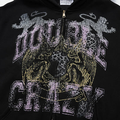 Faded Leopard Text Zip Hoodie-752