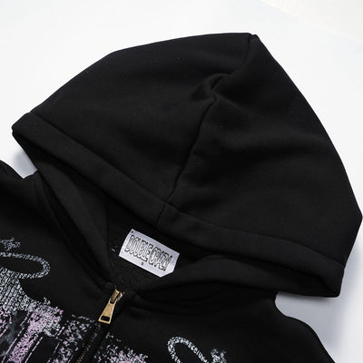 Faded Leopard Text Zip Hoodie-752