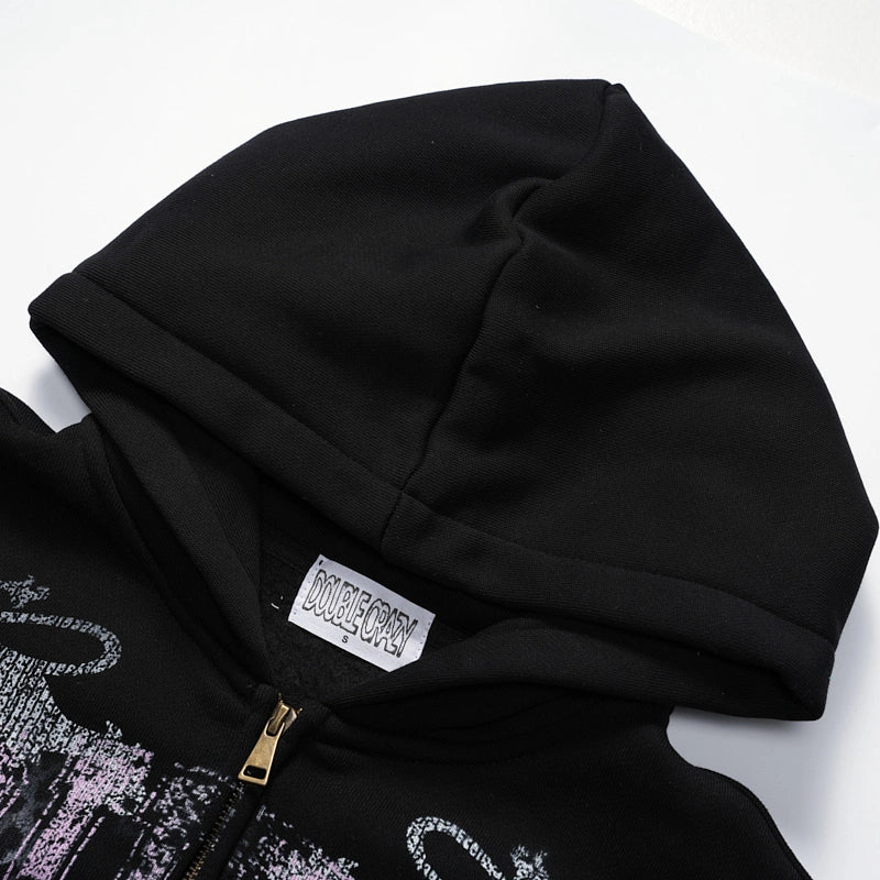Faded Leopard Text Zip Hoodie-752