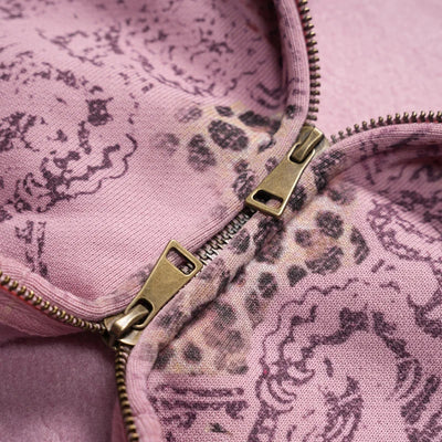 Faded Leopard Text Zip Hoodie-752
