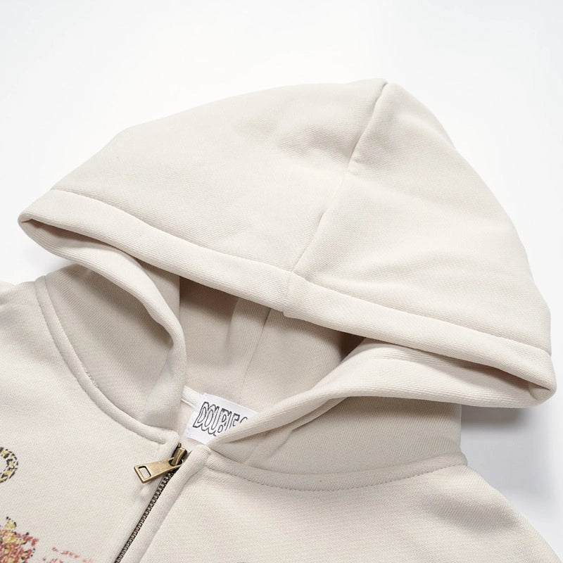 Faded Leopard Text Zip Hoodie-752