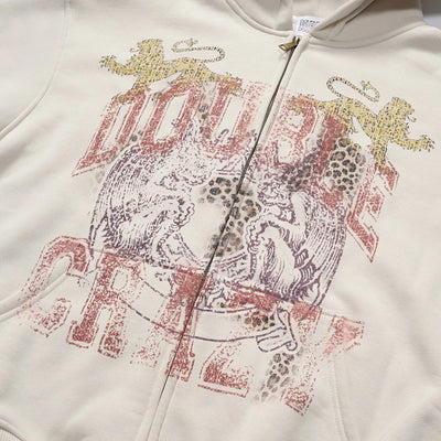 Faded Leopard Text Zip Hoodie-752