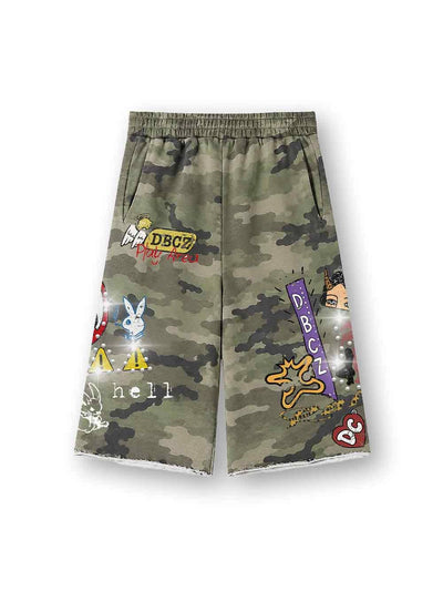 Rhinestone Bunny Camo Shorts-631