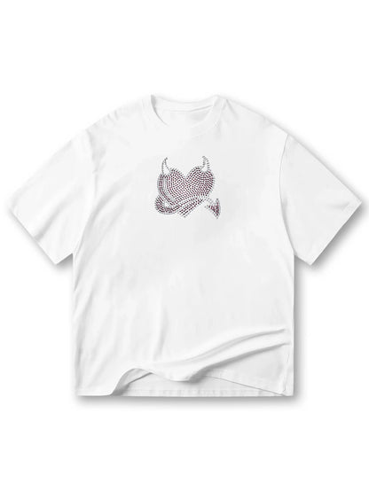 Trendy Studded Heart Devil Graphic T-Shirt -S140