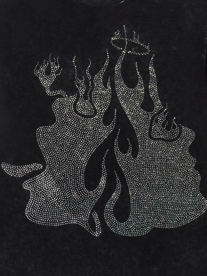 DOUBLECRAZY Flame Two-Faced Man Diamond Distressed Vintage T-shirt