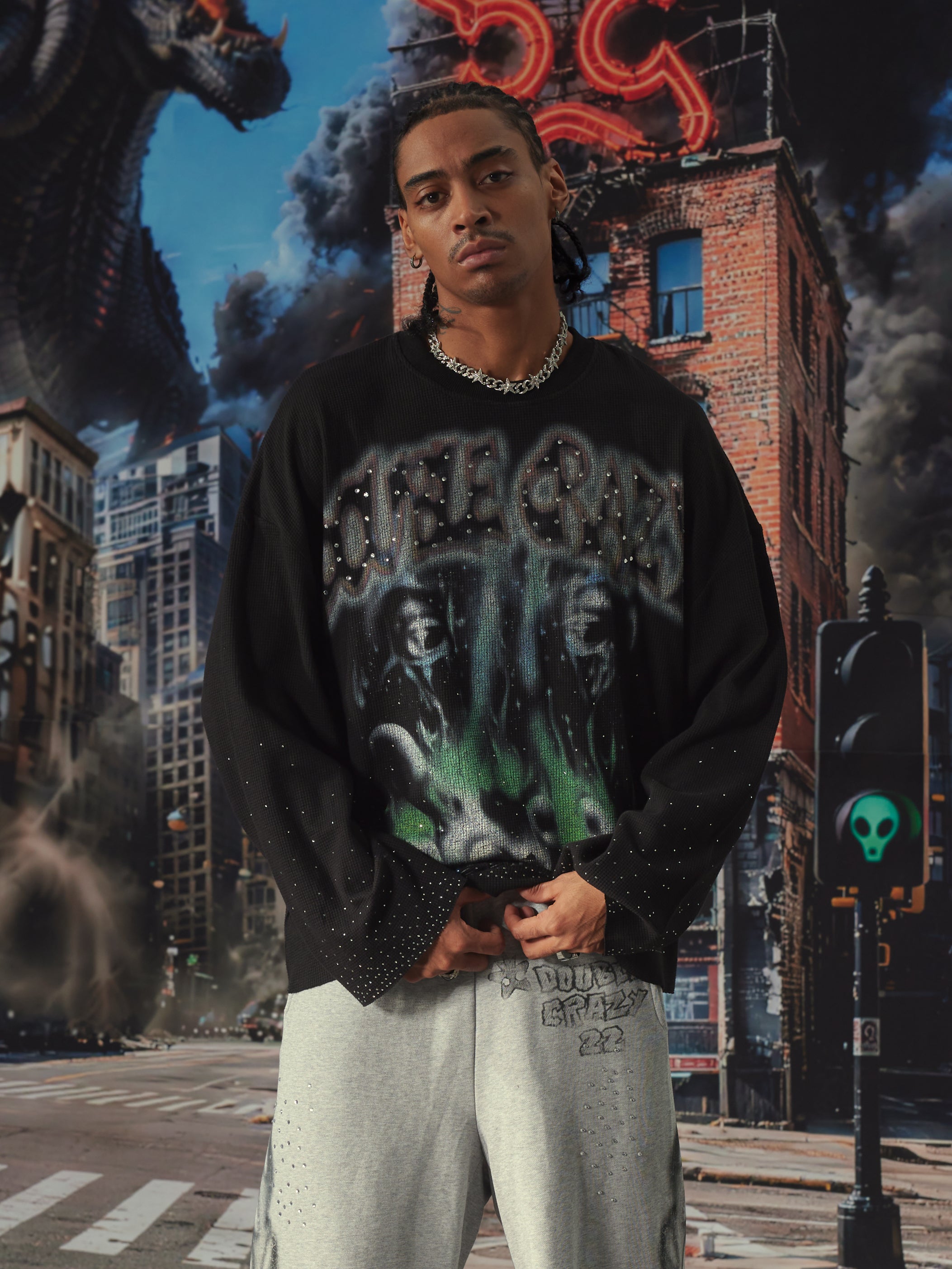 Rhinestone Burning City L/S-713