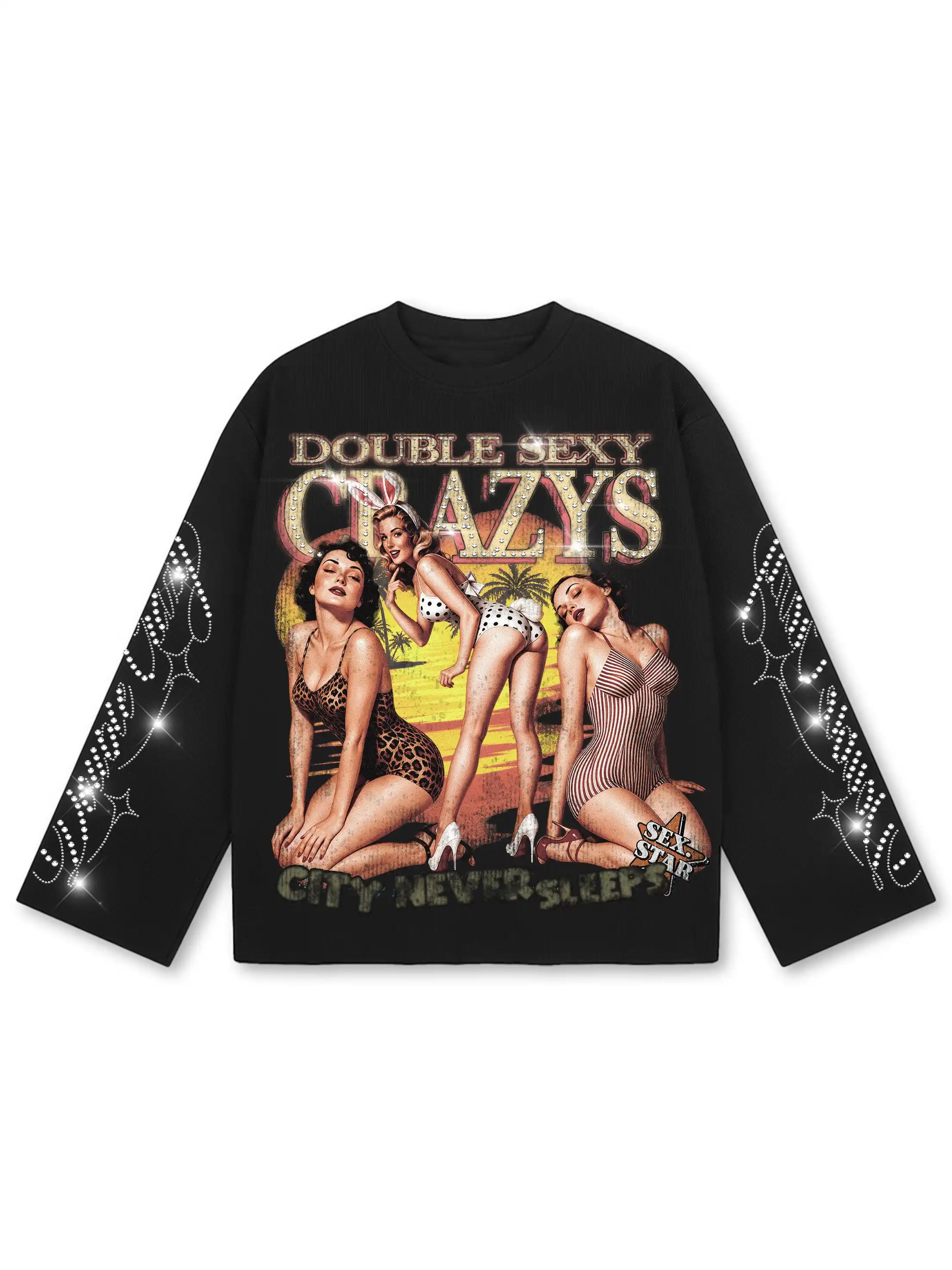 Rhinestone Pin Up Waffle L/S-671