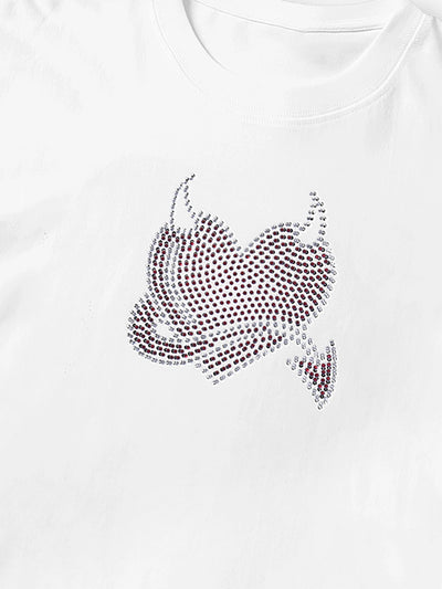 Trendy Studded Heart Devil Graphic T-Shirt -S140