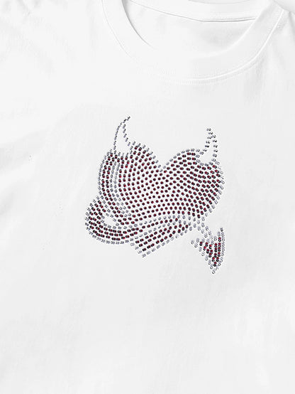 Trendy Studded Heart Devil Graphic T-Shirt -S140