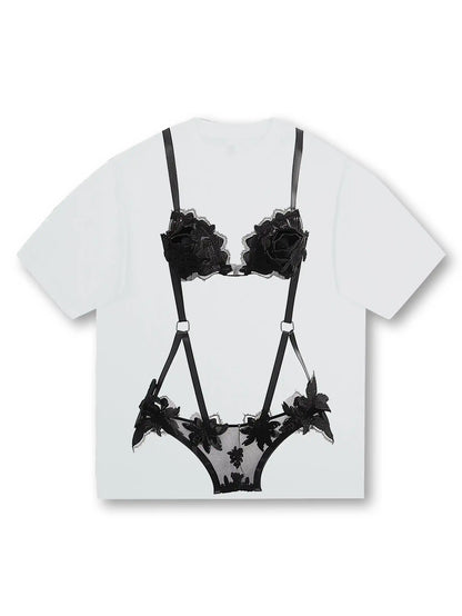 Black Lace Lingerie Design T-shirt -121