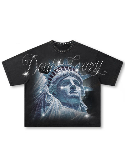 Studded neck liberty graphic tee heavy wash punk streetwear DoubleCrazy