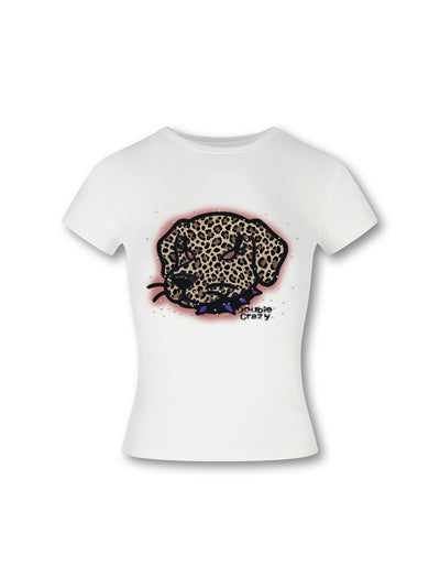 T-shirt ajusté à imprimé léopard chien Y2K-441