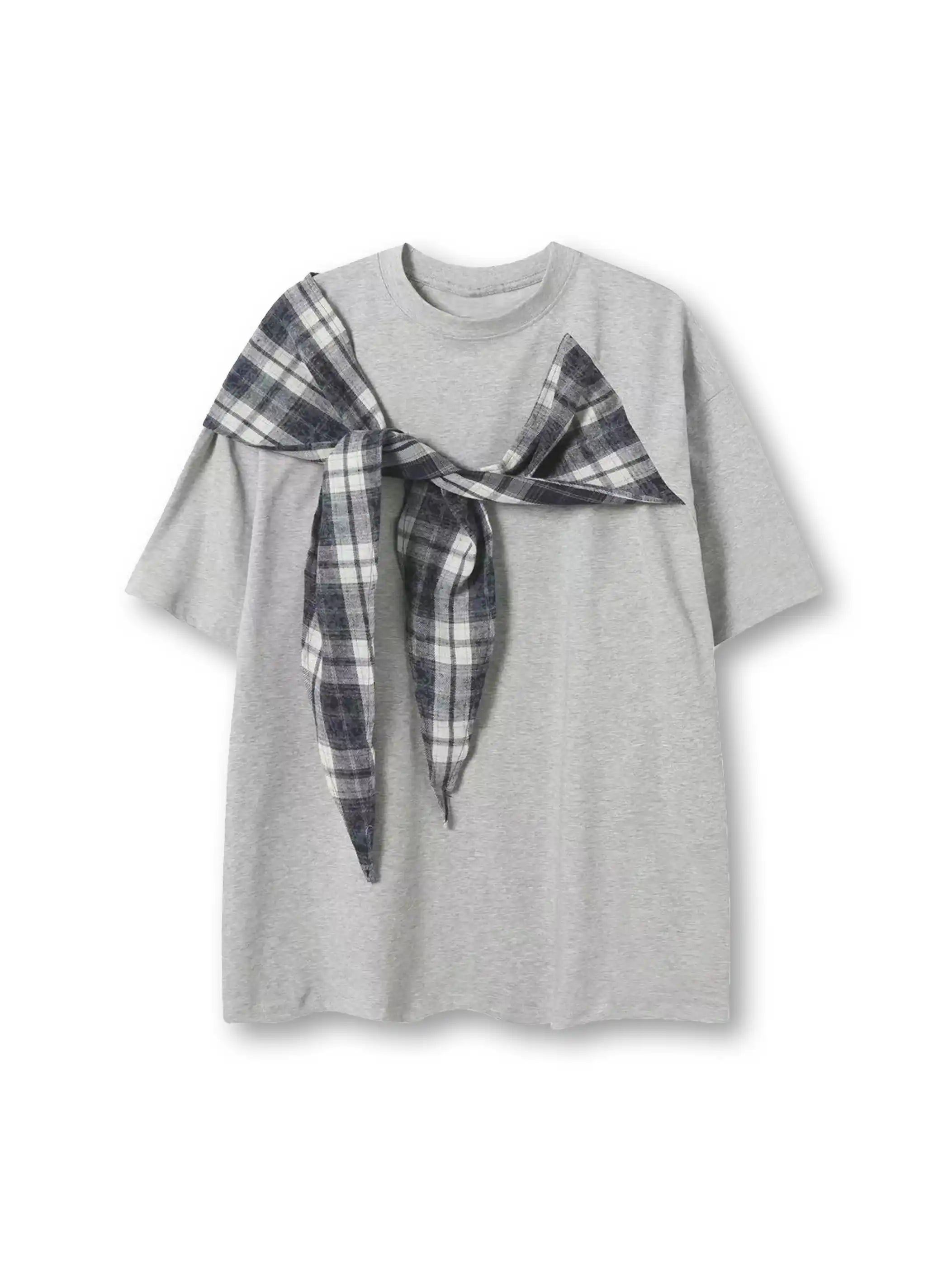 Loose Fit Plaid Patchwork Summer T-shirt-S1000