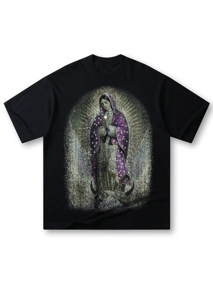 Virgin Mary Rhinestone Print T-shirt-181