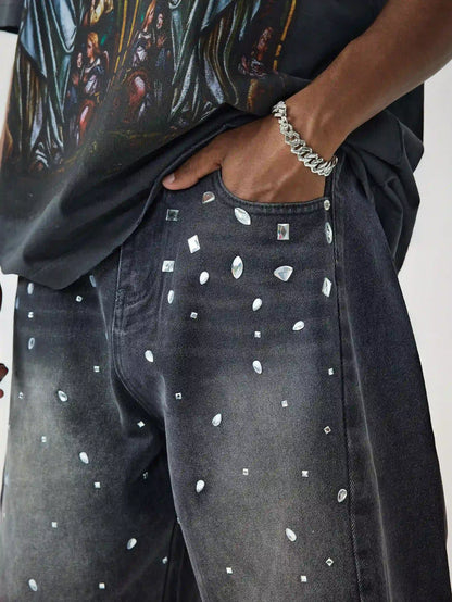 Sparkling Crystal Denim Shorts-197