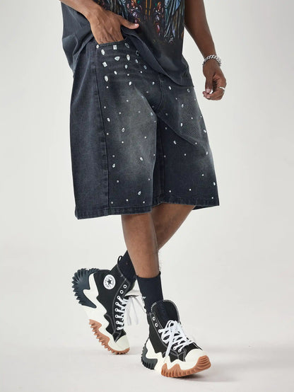 Sparkling Crystal Denim Shorts-197
