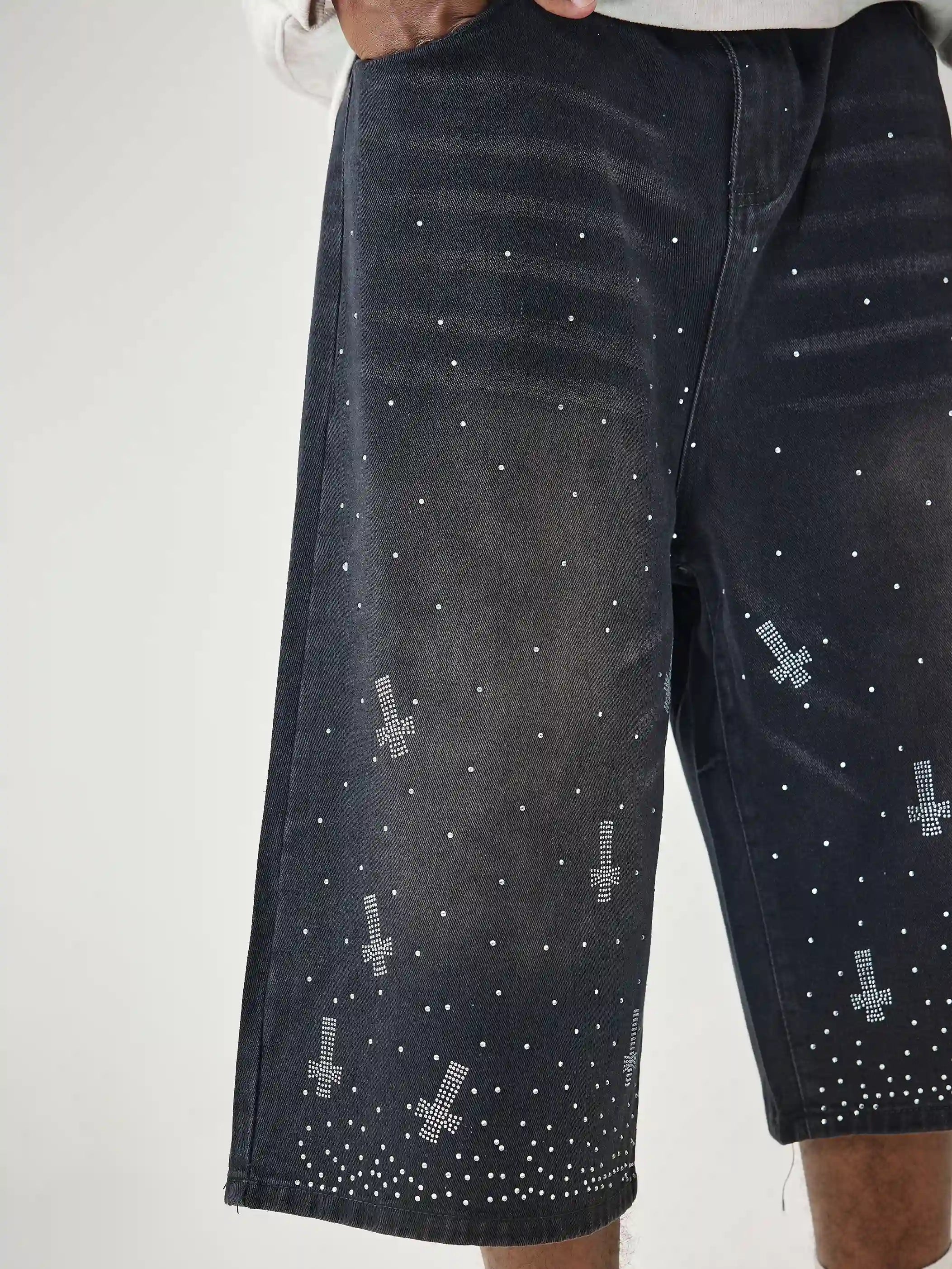 Shining Cross Denim Shorts-198