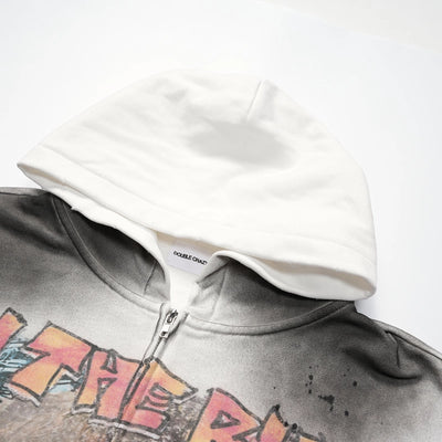 Sweat à capuche zippé style rétro délavé-706