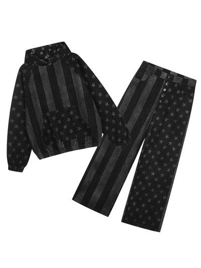 Washed Star Stripe Denim Set-S1241