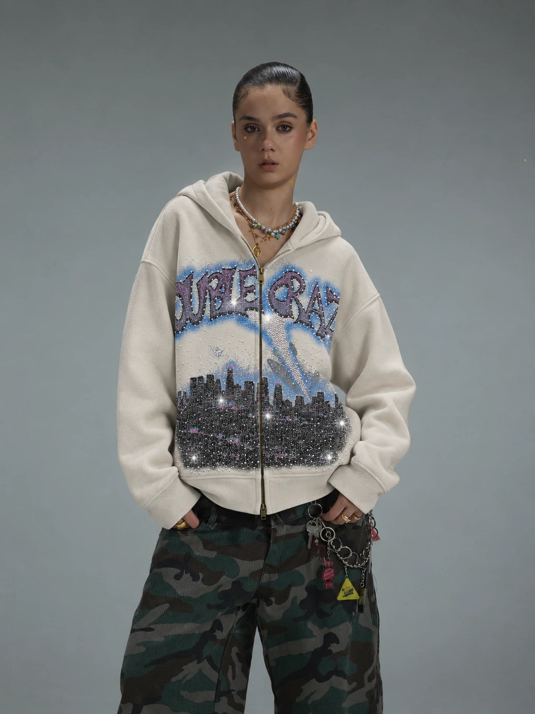 L.A. Skyline Iced Out Zip Hoodie-759