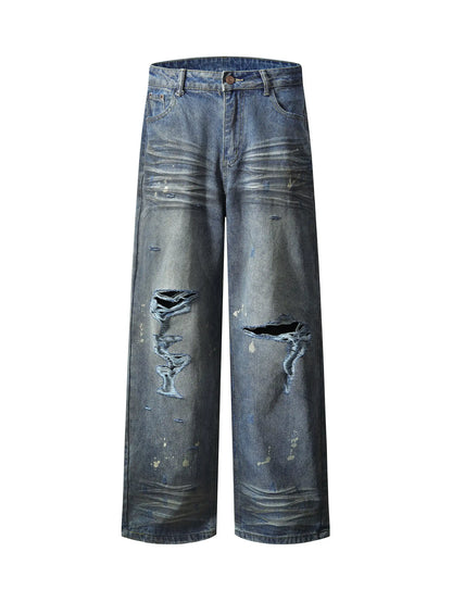 Distressed Ripped Denim Trousers-S1147