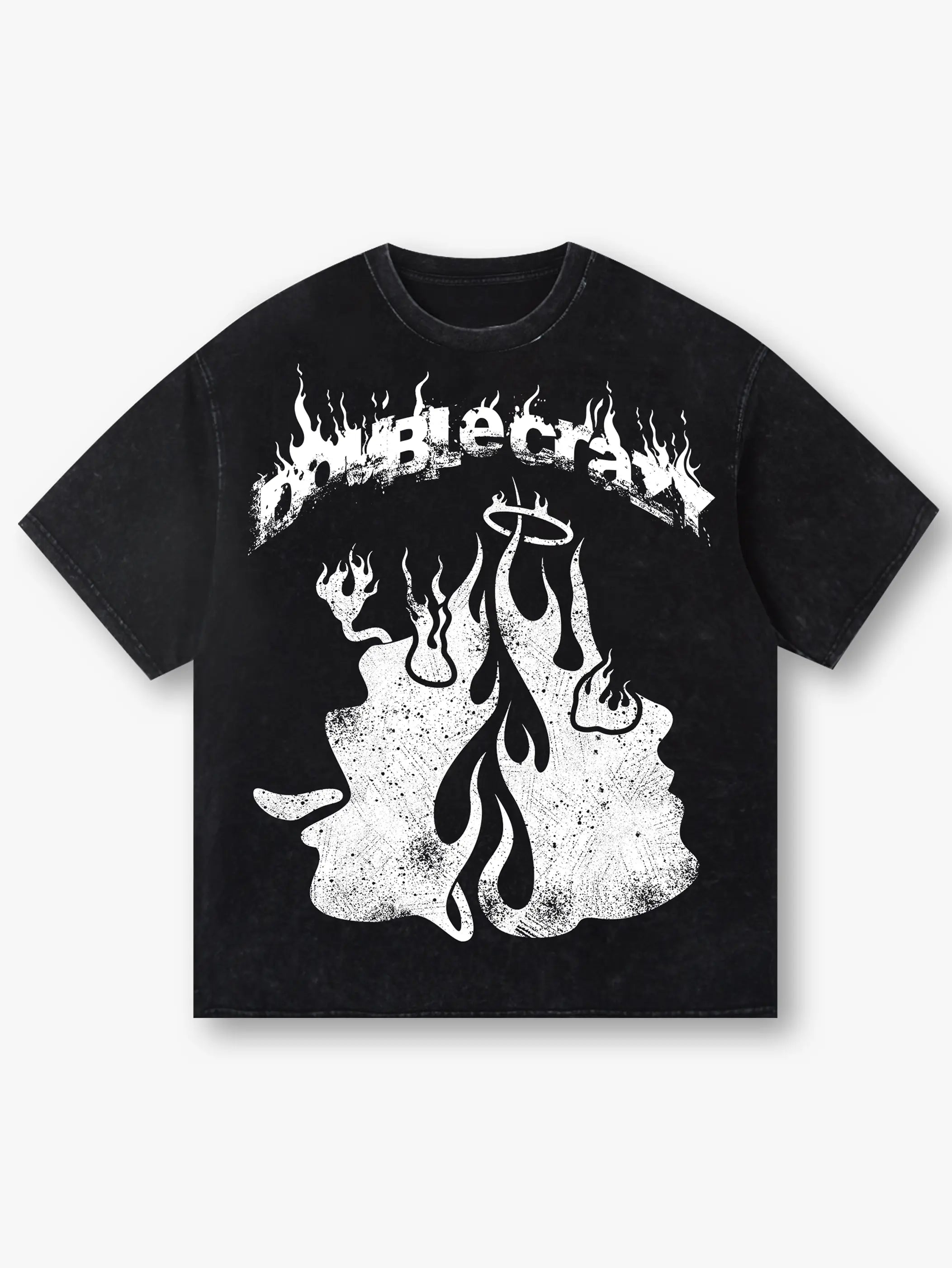 Double Crazy Flame Print Angel & Demon T-shirt -002