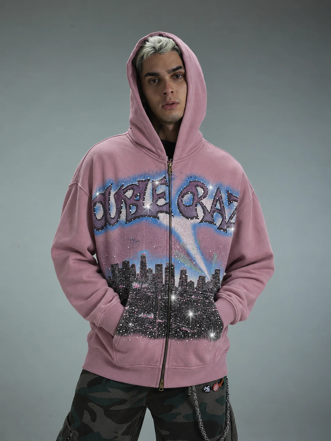 L.A. Skyline Iced Out Zip Hoodie-759