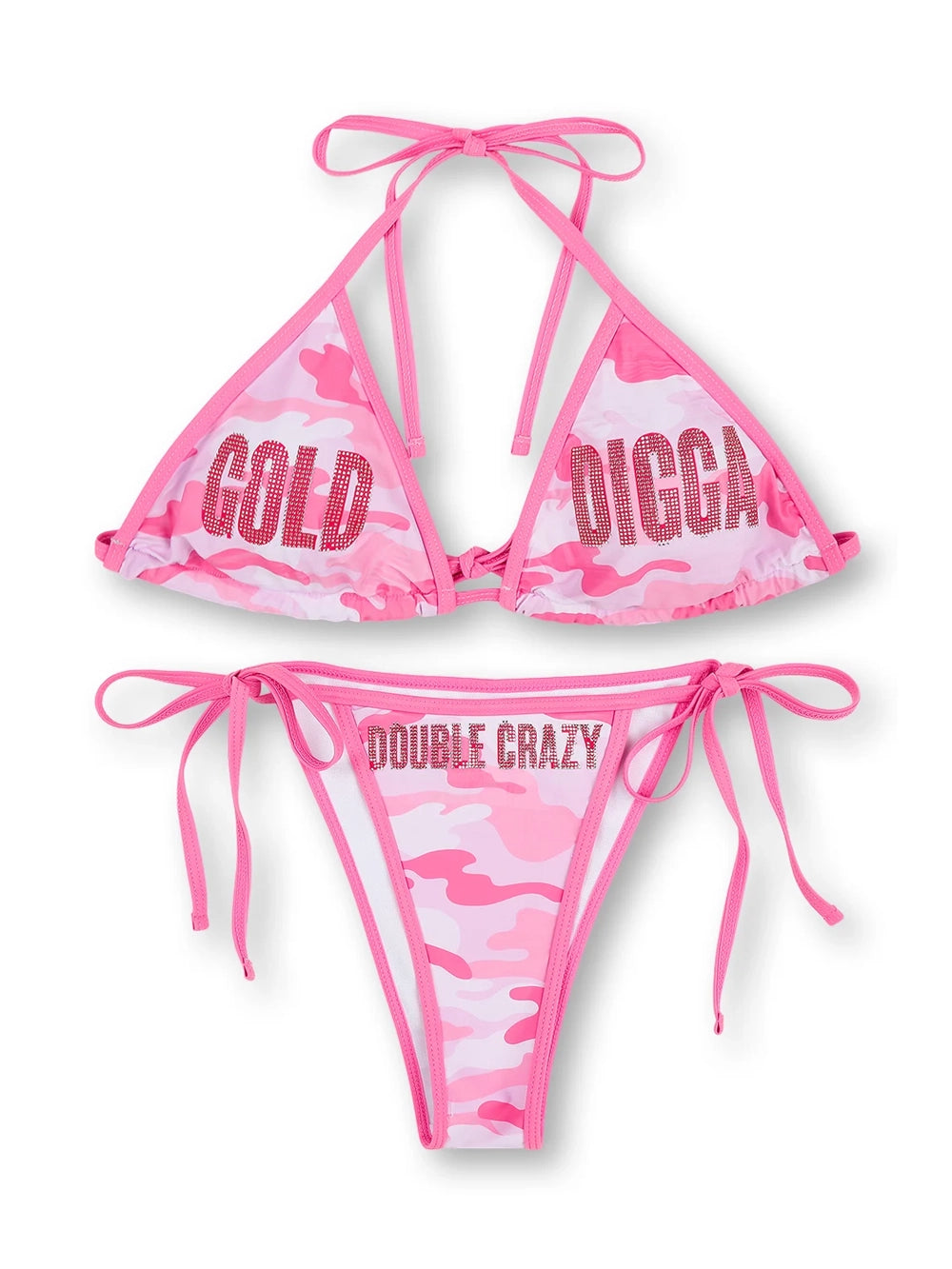 Rhinestone Pink Camo Bikini Set-653