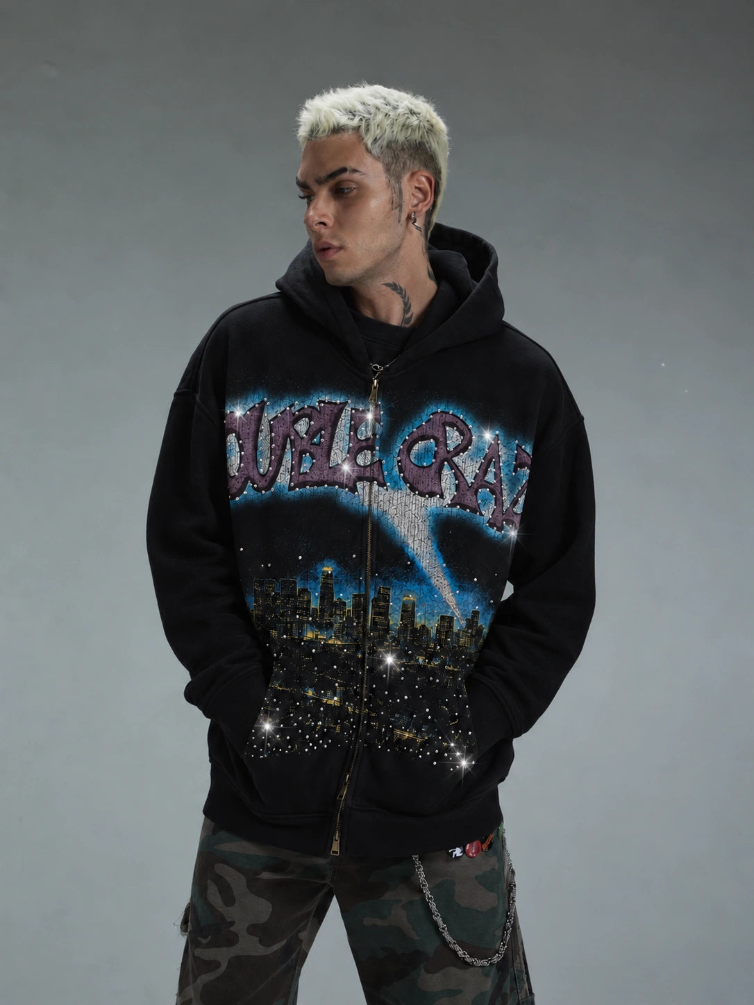 L.A. Skyline Iced Out Zip Hoodie-759